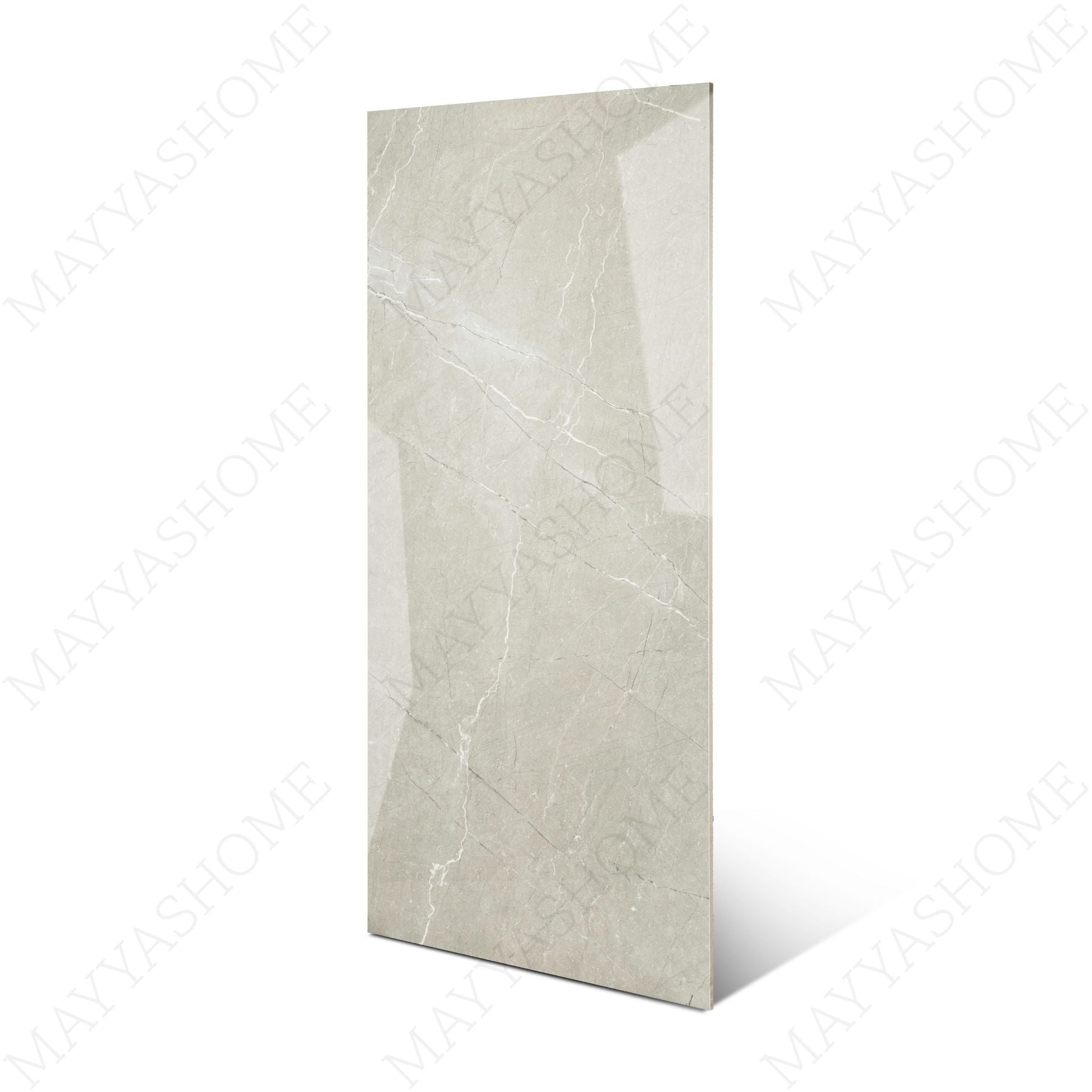Toscana Grey glossy marble effect porcelain tile 60x120cm with 9mm thickness features soft grey tones, natural veining and polished finish.