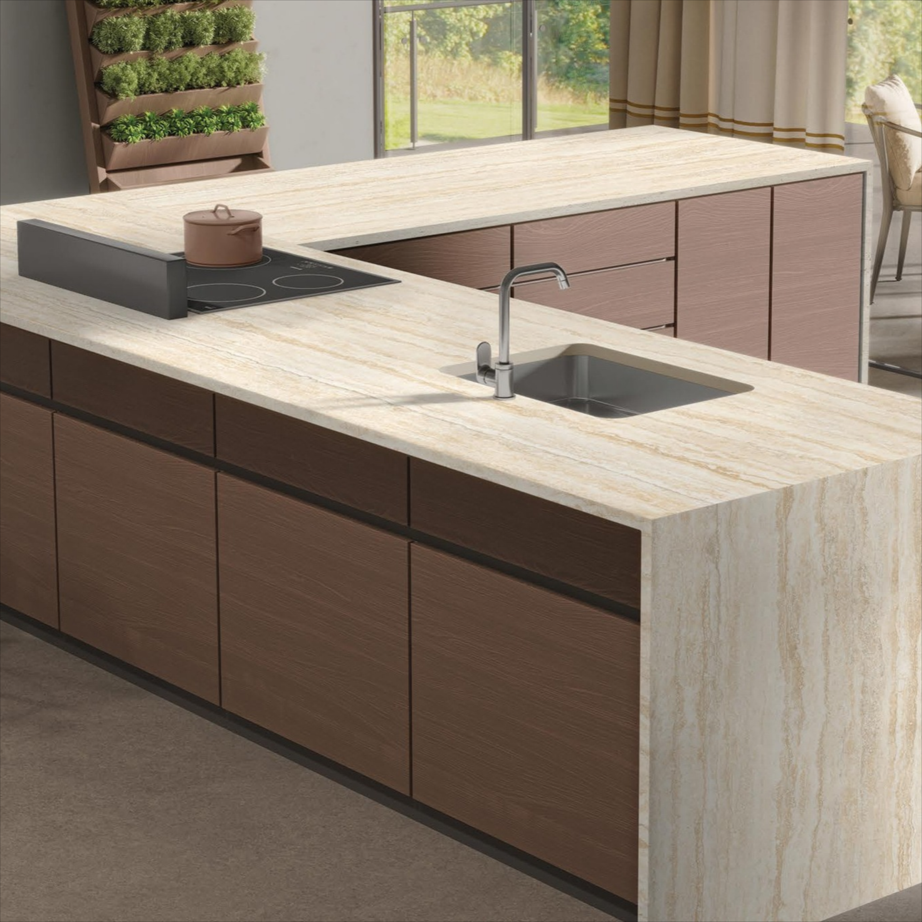 Travertine Aioo white body porcelain tile with elegant travertine design