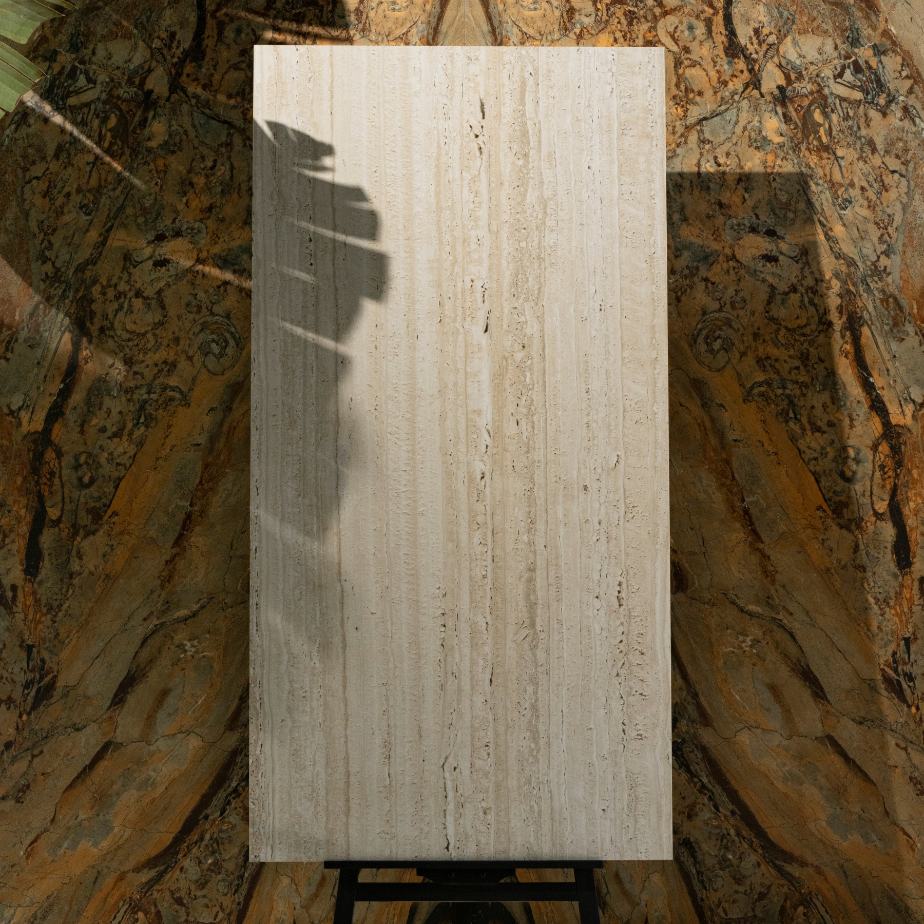 Travertine Latte porcelain tile 80x60cm 9mm thickness, beige travertine look design, durable porcelain tile for elegant floors and walls.