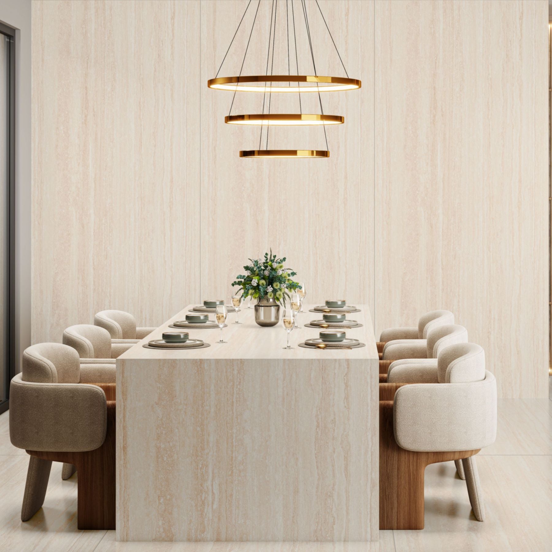 Travertino Angel Lush Crisp Colorbody porcelain slab 120x280cm, 9mm thick, with a natural travertine look for elegant floors, walls and modern interiors.