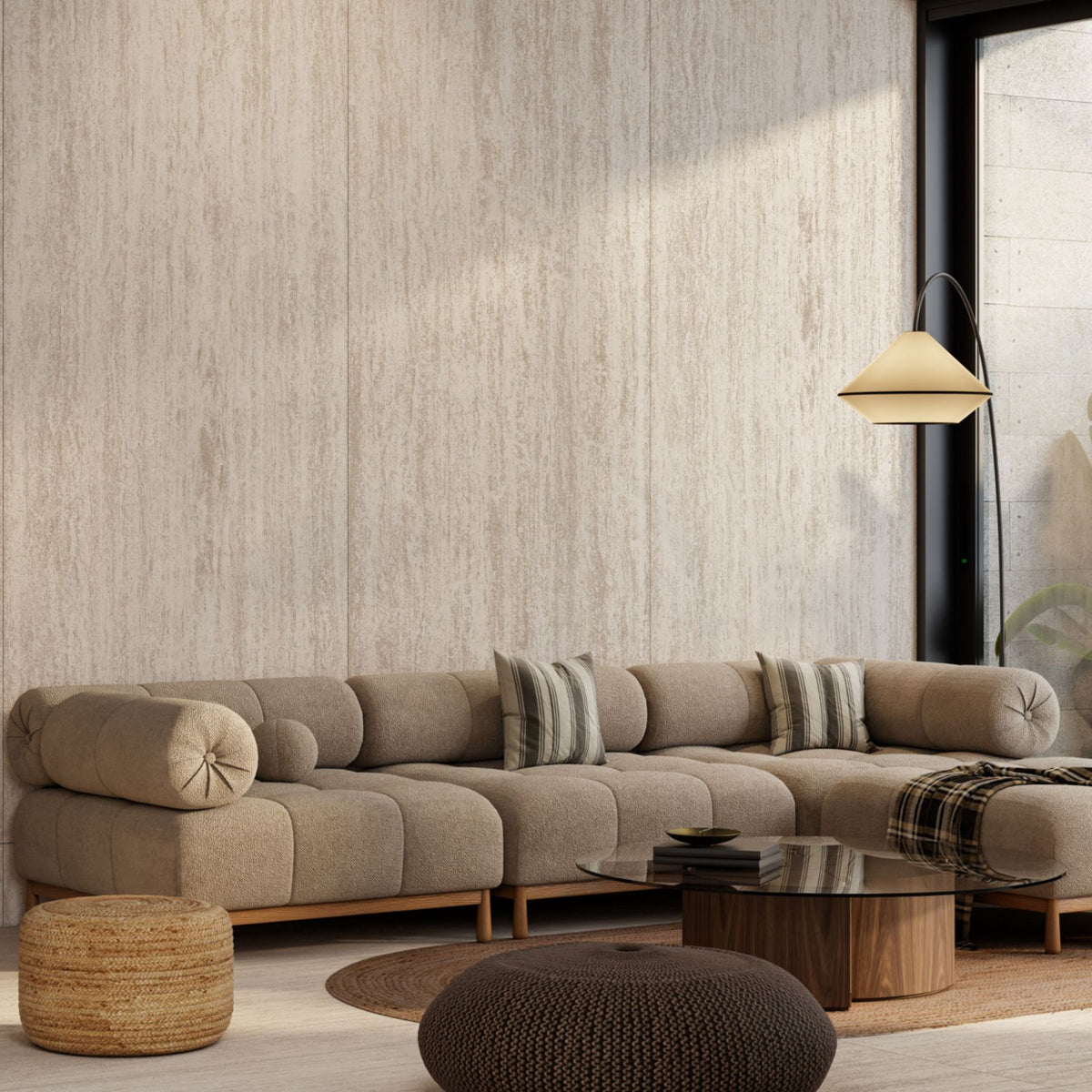 Travertino Vigo Shape Colorbody porcelain slab 120x280cm, 9mm thick, featuring a refined travertine look for elegant floors, walls and modern interiors.