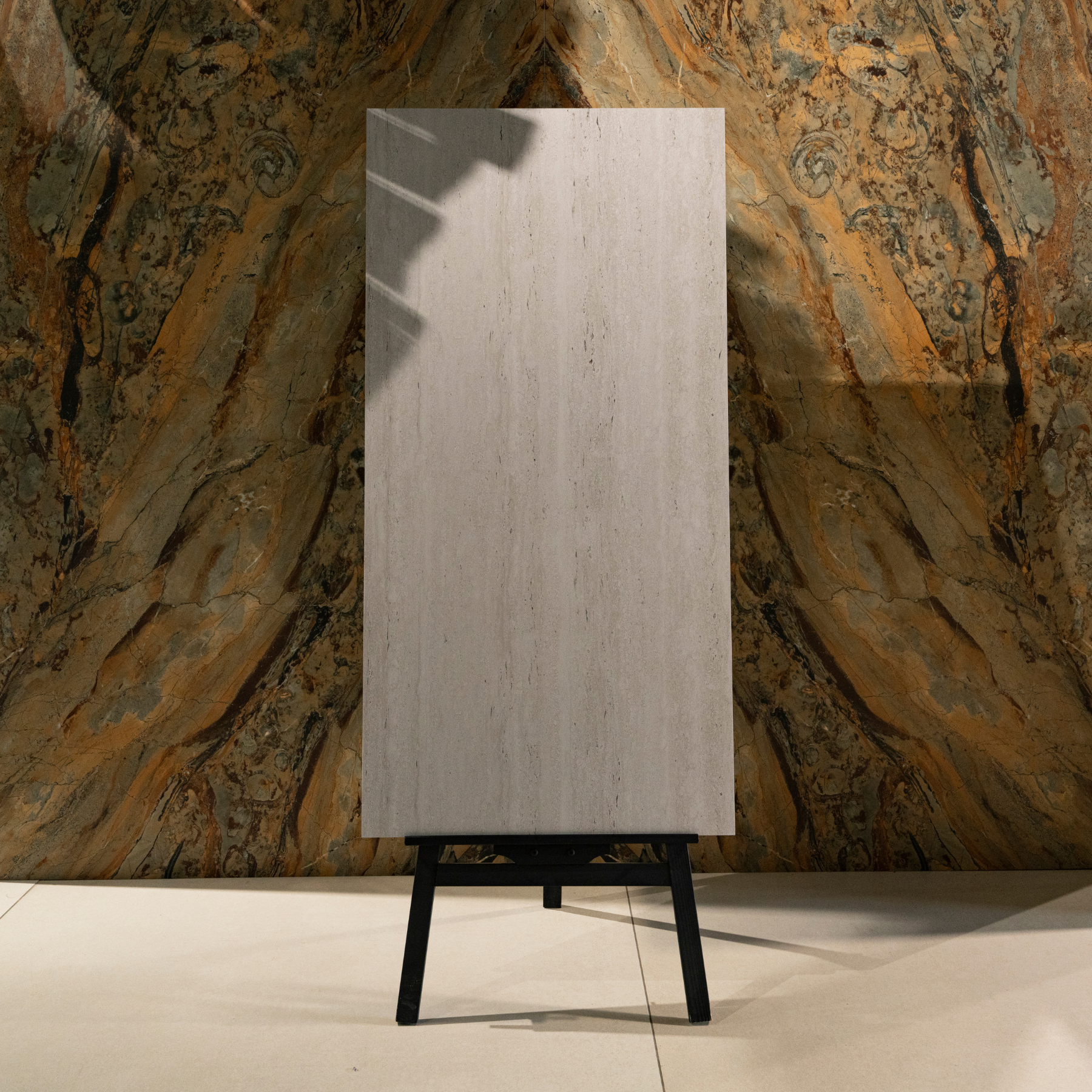 Travo Ash matte porcelain tile 60x120cm 9mm thickness, grey stone look design, durable porcelain tile for modern floors and walls.