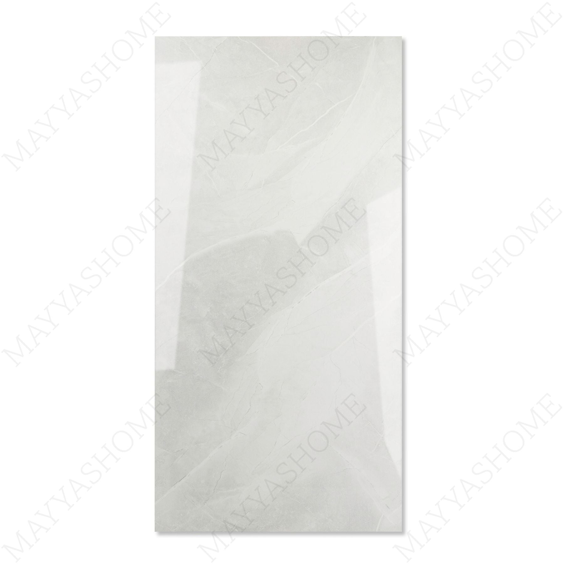 Unica White glossy marble effect porcelain tile 60x120cm with 9mm thickness features bright white tones, subtle marble veining and polished finish.
