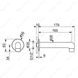 Wall mounted fixed washbasin spout with G1/2 male connection and flow limiter compatibility. Ideal for commercial, hospitality and residential bathrooms in UAE.